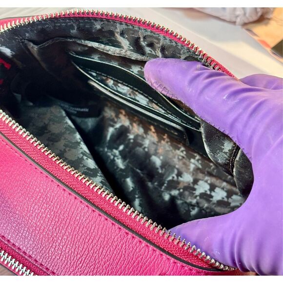 Karl Lagerfeld Simone Fuchsia Studded Camera Bag W/ Guitar Strap Crossbody - Picture 12 of 16